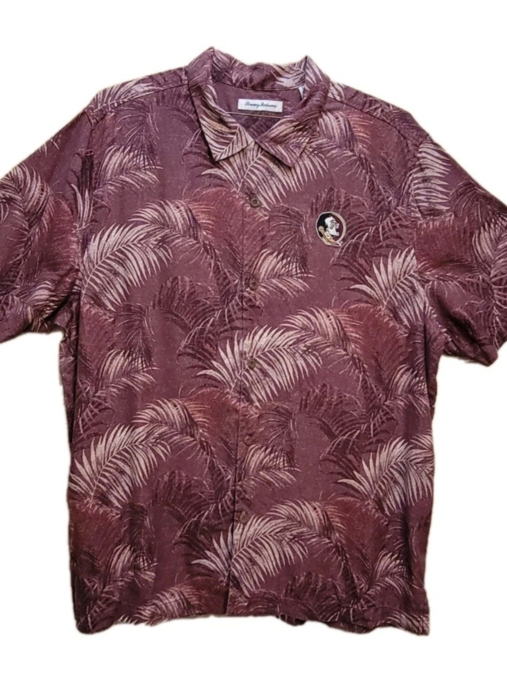 Tommy Bahama Silk Shirt Mens XL Maroon Floral Hawaiian Florida State FSU Dad